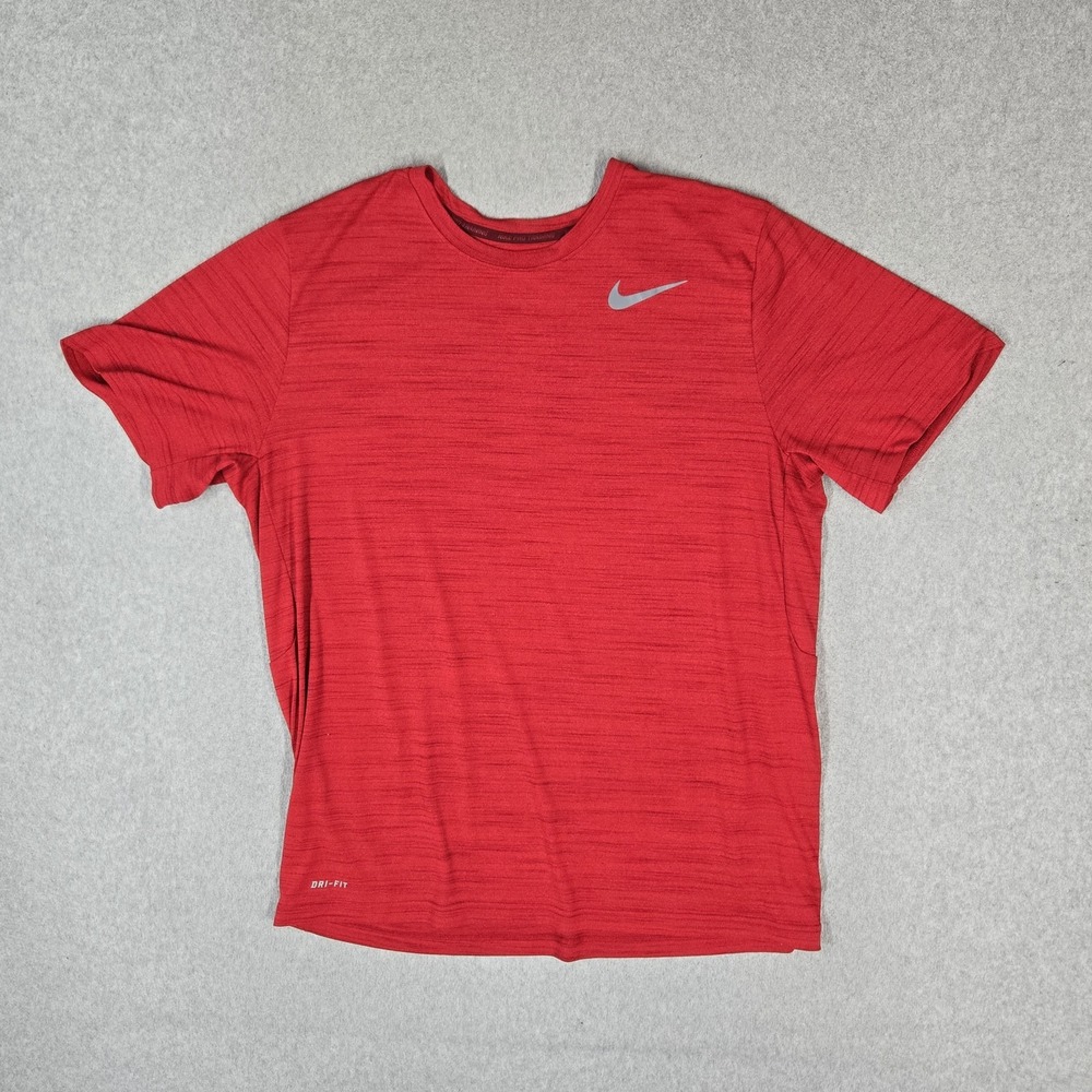 Nike Men Shirt XL Red Swoosh Logo Dri-Fit Activewear Short Sleeve Lightweight